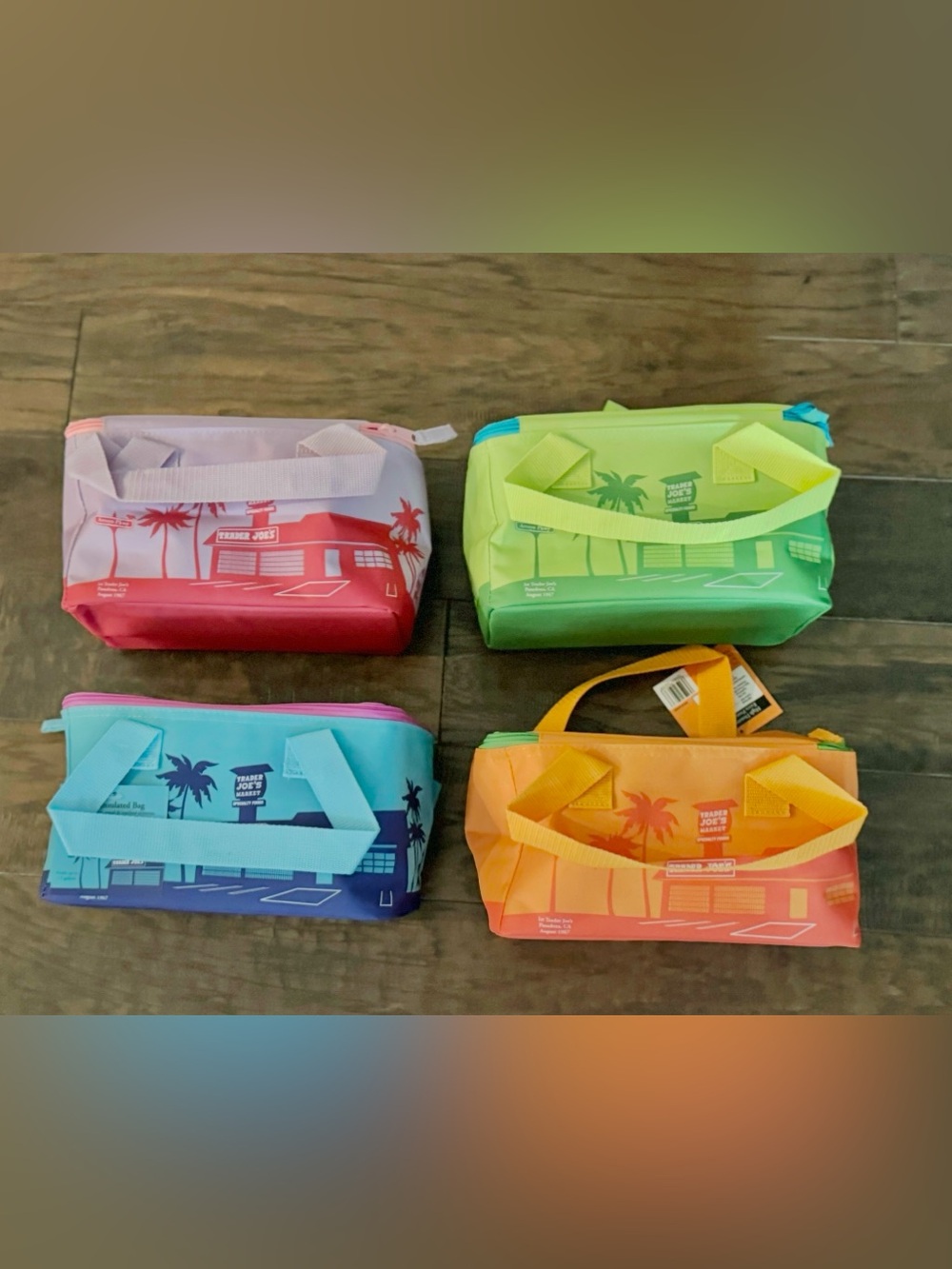 Trader Joe's Set of 4 Insulated Lunch Bags - Neon Red, Lime, Teal, Orange